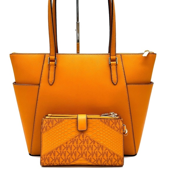 Michael Kors Large Charlotte Tote Bag & Double Zip Wallet Wristlet Cider (NWT) - Picture 5 of 15